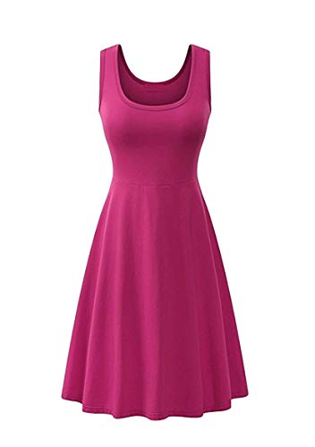 Yming Damen Rundhals Kleid Elegant Swing Kleid Einfarbig Ärmellos Kleid Rose 3XL von Yming