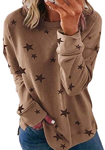 Yming Damen Rundhals Oberteil Baggy Stern Pullover Lose Langarm Shirts Khaki XL von Yming