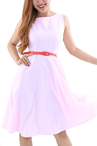 Yming Damen Sommerkleid Ärmellos Einfärbig Cocktailkleid Elegantes Vintage Kleid Rosa S/DE 36-38 von Yming