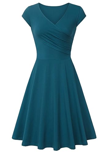 Yming Damen Retro Cocktail Swing Kleid Partykleid Audrey Elegantes einfarbiges Kleid Midikleid Türkis M von Yming