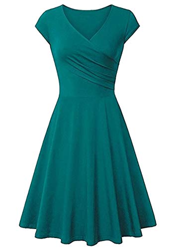 Yming Damen V-Ausschnitt Kleid Elegantes Swing Kleid Einfarbig Partykleid Hellgrün 3XL von Yming