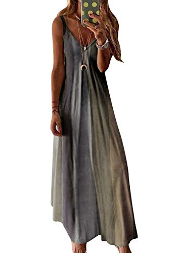 Yming Frauen Bunt Sommerkleid Maxikleid Urlaubskleid Schlinge Kleid Grau 3XL von Yming