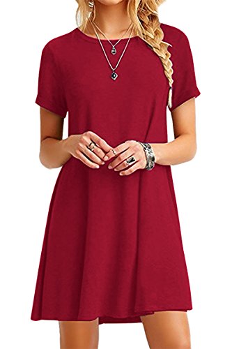 Yming Frauen Casual Blusenkeid Casual T-Shirt Kleid Basic Kurzarm Kleid Rot XXL/DE 44 von Yming