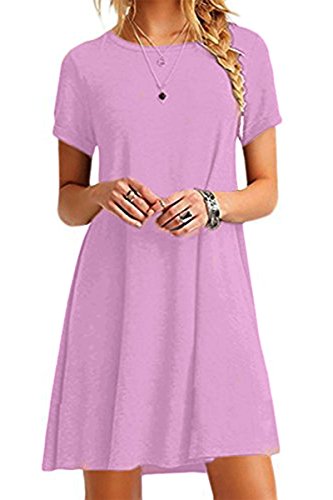 Yming Frauen Casual Shirtkleid Kurzarm Langes Shirt Rundhals Tunikakleid Lavender XXL/DE 44 von Yming