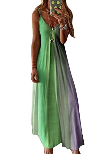 Yming Frauen Farbverlauf Maxikleid V-Ausschnitt Kleid Lässiges Sommerkleid Grün 3XL von Yming