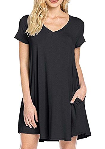 Yming Frauen Kleid Elegant T-Shirt Kleid Kurzarm Kleid A-Linie Kleider Schwarz 2XL von Yming