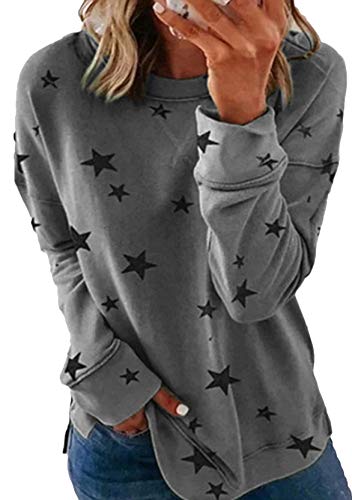 Yming Frauen Lose Sweatshirt Rundhals Shirts Stern Bluse Langarm Oberteil Dunkelgrau M von Yming