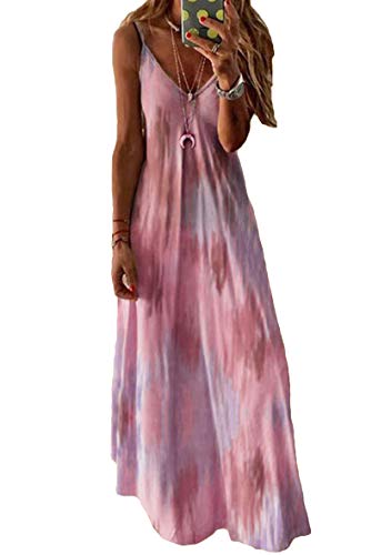 Yming Frauen Spaghetti V-Ausschnitt Kleid Ärmellos Kleid Tie Dye Sommerkleid Rot S von Yming