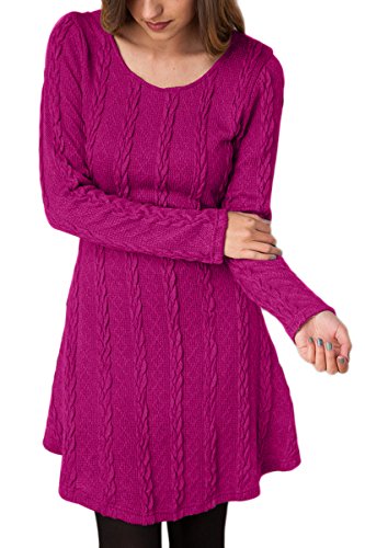 Yming Frauen Strickkleid Lose Tunika Langarm Herbst Pullover Strickshirt Mini Hemdkleid Fuchsia XL von Yming