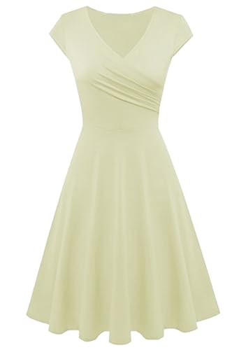 Yming Lady Sexy Cocktailkleid Elegante Swing Hem Kleid Skater High Waist Kleid Party Prom Kleid Beige L von Yming