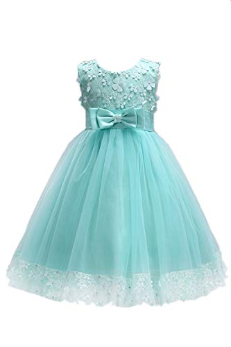 Yming Mädchen Kleider Blumenspitzen Hochzeitgast Prinzessin Kleid mit Schleife Ärmellos Sommer Kleid Minze Grün 8-9 Jahre Alt von Yming