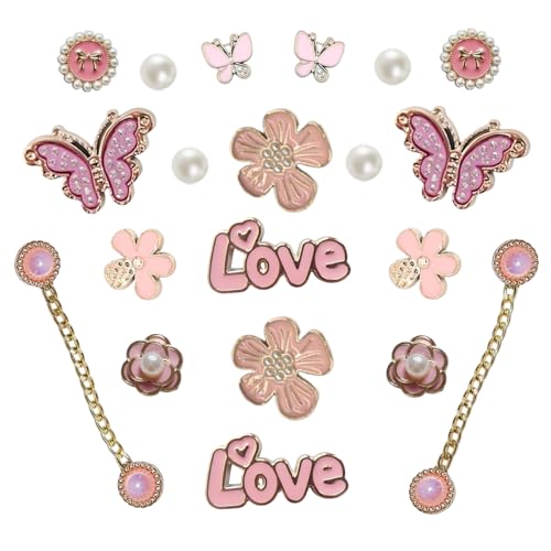 YMO Bling Pink Schuh-Anhänger für Frauen, Clog-Sandalen, Strasssteine, Schuhdekoration, Charms, Blume, Perlen, niedliche Schuhanhänger, Kette, Zubehör für Party, Geburtstag, Pink, Small von YMO