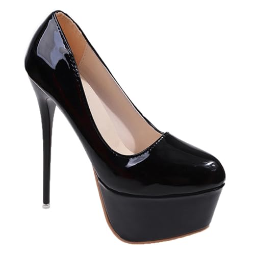16,5 cm Damen-Schuhe Mit Runden Zehen, Stiletto-Absätze, Geschlossene Zehen, Zeigen High Heels Für Frühling Und Herbst,Schwarz,47 EU von YMPFDGPW
