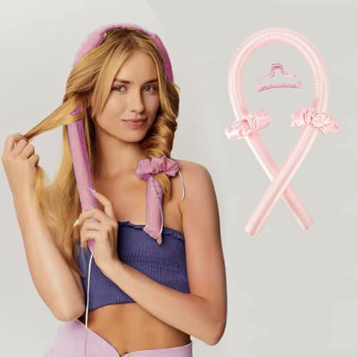 Pink Heatless Curling Roller Stirnband Set, Flauschige Lockenwickler für Mittleres und Langes Haar DIY Frisur Werkzeuge Kinder Sicher Keine Haarschäden Natürliche Locken mit Haarband und Haarnadeln von YMSKLWEN