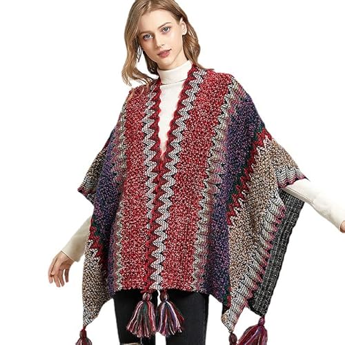 YMXCNM Frauen Poncho Damen Open Front Strickjacke Pullover Lady Wendeumhang, übergroße Umhänge Karierte Strickdecke Tartan Decke Bohemia Ethnic Schal, Geschenk Für Mutter (dunkelgrau), Einheitsgröße von YMXCNM