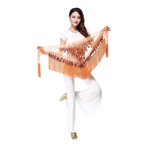 YMYGCC Hüfttuch Bauchtanz 1 Stück Bauchtanz Hüfttuch Pailletten Quaste Tanzzubehör Tanz Dreieck Hüfttuch Taillengürtel 889(Orange) von YMYGCC