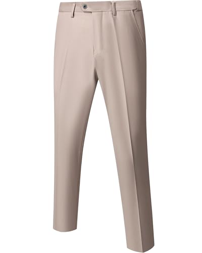 YND Herren Business Anzughose Slim Fit Flex Flat Front Hose, beige, X-Groß von YND