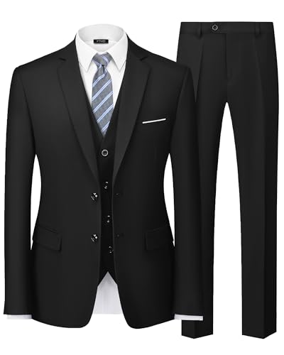 YND Herren-Anzug-Set, schmale Passform, 2 Knöpfe, 3-teilig, einfarbig, Blazer, Jacke, Weste, Hose und Krawatte, Schwarz, 3XL YND Herren-Anzug-Set, schmale Passform, 2 Knöpfe, 3-teilig, einfarbig, Blazer, Jacke, Weste, Hose und Krawatte, Schwarz, 3XL von YND