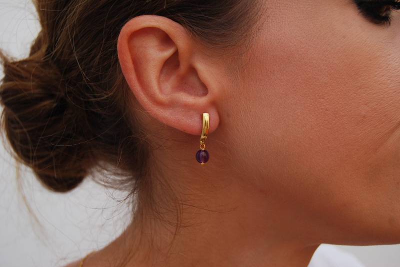 Amethyst Ohrringe, Sterling Silber Zierliche Edelstein Ohrringe von YNEDAJEWELS