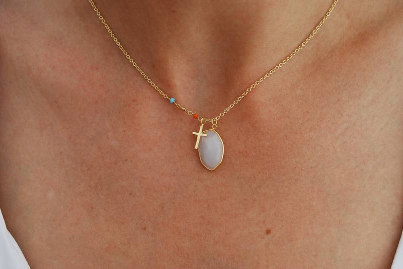 Silber 925 Halskette, Quarz Kreuz Zierliche Halskette von YNEDAJEWELS