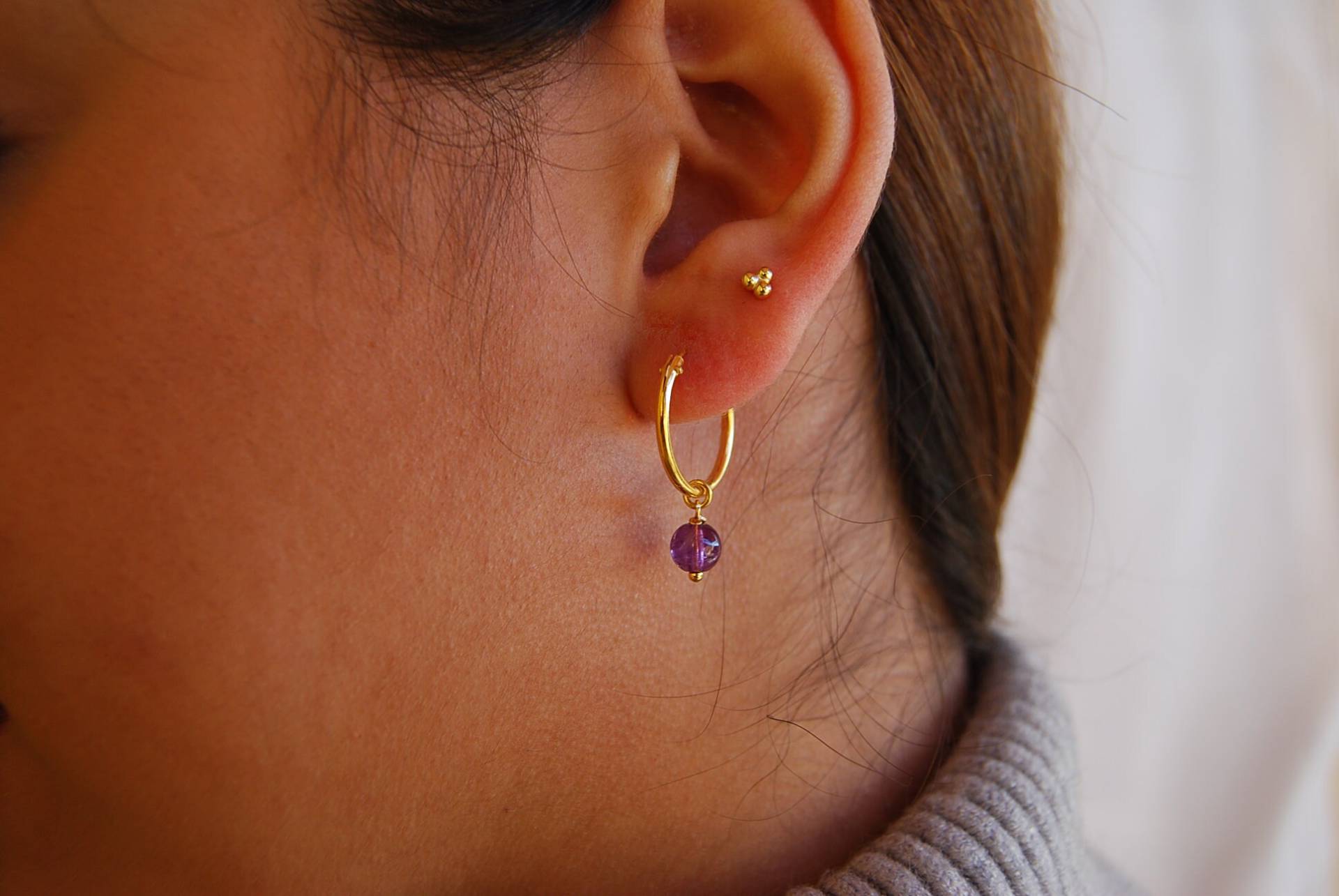 Zierliche Creolen, Ohrringe Aus Sterlingsilber 925, Amethyst-Ohrringe Zierliche Creolen, Ohrringe Aus Sterlingsilber 925, Amethyst-Ohrringe von YNEDAJEWELS