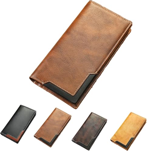 YNGWVHKET Handgefertigte, Lange Geldbörse aus Westernleder mit RFID-Schutz und Scheckheftfach mit Mehreren Fächern für Damen und Herren von YNGWVHKET