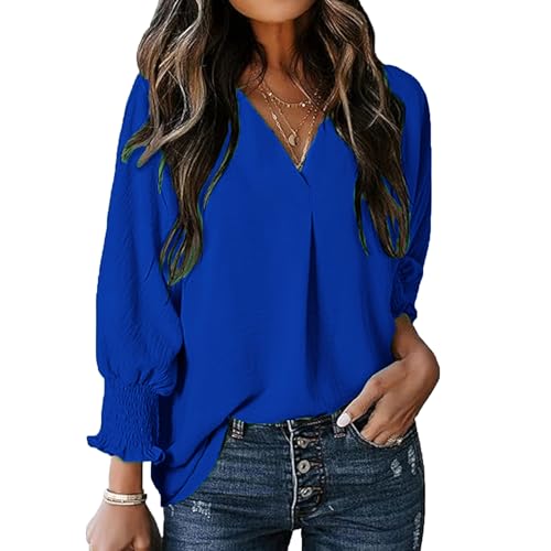 YNIQUE Bluse Damen 3/4 Ärmel Lässiges Hemd mit V-Ausschnitt Lockere Passform Solide Oberteil Elegant von YNIQUE
