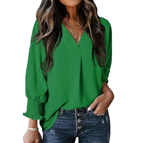 YNIQUE Bluse Damen 3/4 Ärmel Lässiges Hemd mit V-Ausschnitt Lockere Passform Solide Oberteil Elegant von YNIQUE