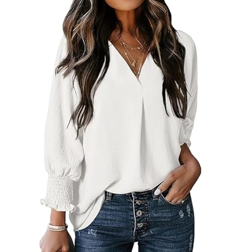YNIQUE Bluse Damen 3/4 Ärmel Lässiges Hemd mit V-Ausschnitt Lockere Passform Solide Oberteil Elegant YNIQUE Bluse Damen 3/4 Ärmel Lässiges Hemd mit V-Ausschnitt Lockere Passform Solide Oberteil Elegant von YNIQUE