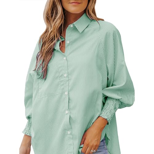 YNIQUE Bluse Damen Langarm Streifen Oberteile, Hemd mit Lockere Passform, Oberteil Elegant mit Tasche, Button Down Casual Tops von YNIQUE