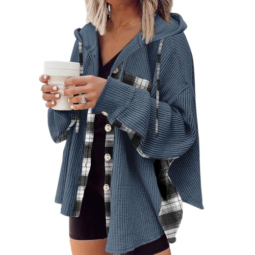 YNIQUE Damen Hemdjacke Knöpfen Karierte Jacke Langarm Shacket Mantel Waffelstrick Jacke Hemdbluse mit Knöpfen Oberteile Knöpfen YNIQUE Damen Hemdjacke Knöpfen Karierte Jacke Langarm Shacket Mantel Waffelstrick Jacke Hemdbluse mit Knöpfen Oberteile Knöpfen von YNIQUE