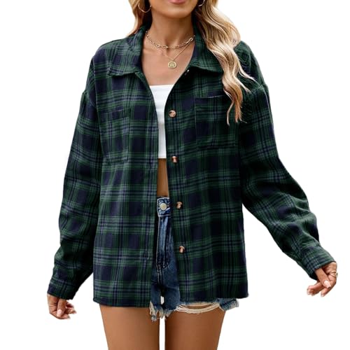 YNIQUE Damen Kariertes mit Knopfleiste Langarm V-Ausschnitt Hemden Lässiges Hemdbluse Bluse Tunika Oberteile Damen Tops von YNIQUE