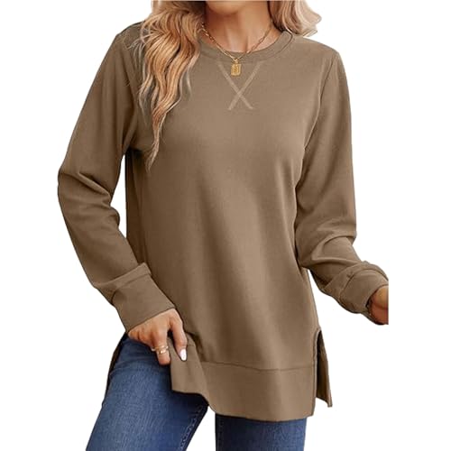 YNIQUE Damen Sweatshirt Pullover Basic Langarmshirt Oversize Rundhals Langarm Pulli Herbst Winter Casual Oberteile Tops von YNIQUE