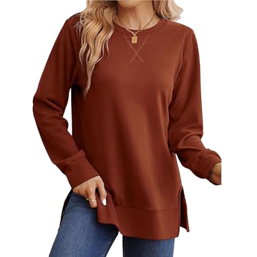YNIQUE Damen Sweatshirt Pullover Basic Langarmshirt Oversize Rundhals Langarm Pulli Herbst Winter Casual Oberteile Tops von YNIQUE