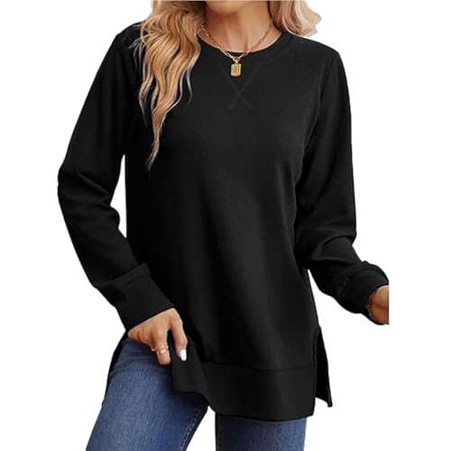 YNIQUE Damen Sweatshirt Pullover Basic Langarmshirt Oversize Rundhals Langarm Pulli Herbst Winter Casual Oberteile Tops von YNIQUE