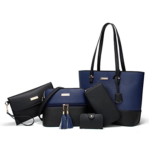 YNIQUE Handtasche Damen Shopper Schultertasche Umhängetasche Geldbörse Tragetasche Groß Tasche Tote für Büro Schule Einkauf Reise Leder 5-teiliges Set von YNIQUE