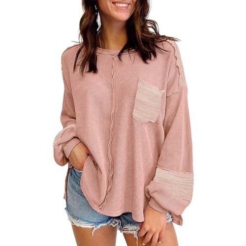 YNIQUE Langarmshirt Damen Bluse Pullover U-Ausschnitt Tunika Lässige Oberteile Puffärmel Blusenshirt Basic Tops von YNIQUE