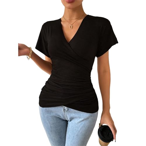 YNIQUE T Shirt Damen V-Ausschnitt Shirt Eng Skims Damen Basic Y2k Top Einfarbig T Shirt Damen Sommer Bluse von YNIQUE