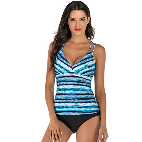 YNIQUE Tankini Set Damen Bauchweg Badeanzug Bademode zweiteilig Push up mit Einstellbarer Bikinislip Drucken Badeanzug Bikini Sportlicht Streifen Badeanzug von YNIQUE