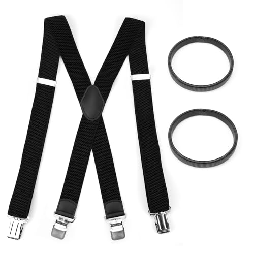 YNOYMO Hosenträger Suspenders für Herren Schwarz Ski Hosenträger 4cm Breit 4 Metall Clip Extra Stark in X-Form mit 2 Ärmelhalter Einstellbar Elastisch Einheitsgröße für Männer und Damen YNOYMO Hosenträger Suspenders für Herren Schwarz Ski Hosenträger 4cm Breit 4 Metall Clip Extra Stark in X-Form mit 2 Ärmelhalter Einstellbar Elastisch Einheitsgröße für Männer und Damen von YNOYMO