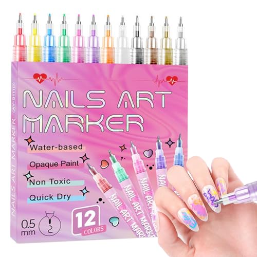 YNPQTDS Gel Nagellack Stifte | Nagel Muster Stifte Gel | 12 Farben 0.5mm Spitze Wasserfeste Nageldesign Marker Für Damen Anfänger Profis & Mädchen von YNPQTDS