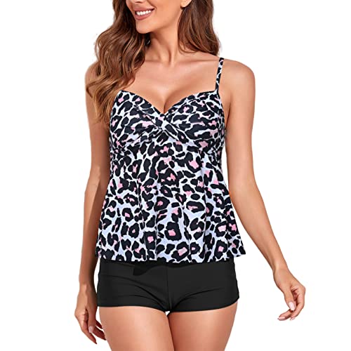 YNQFZ Damen Bauchweg Badeanzug Bedruckt Tankini Set Zweiteiliger Badeanzug Push up Sexy Swimsuit Beachwear Mit Bikini (as3, Alpha, m, Regular, Regular, Leopardenmuster) von YNQFZ