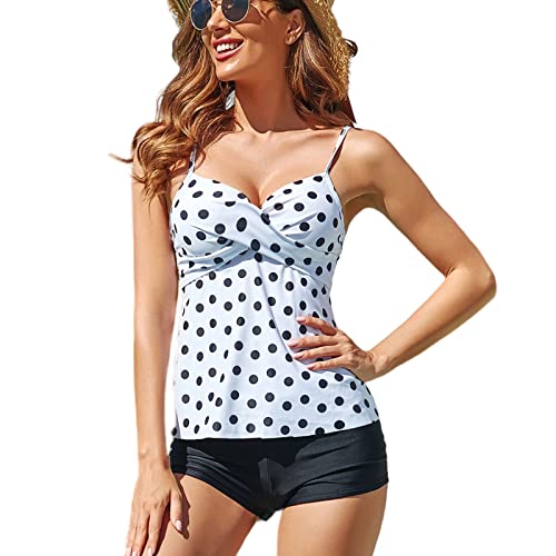 YNQFZ Damen Bauchweg Badeanzug Bedruckt Tankini Set Zweiteiliger Badeanzug Push up Sexy Swimsuit Beachwear Mit Bikini (as3, Alpha, m, Regular, Regular, Weiß) von YNQFZ