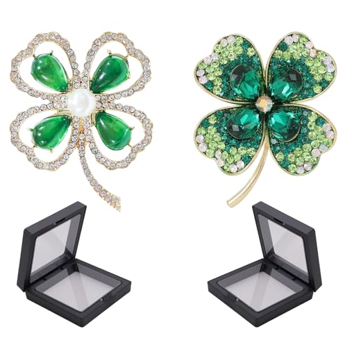 2 Stücke Elegante Brosche, Strass Brosche, Kristall Brosche, Vierblättriges Kleeblatt Brosche, Strickjacke Elegant Metall Brosche Schleppennadel für Brautkleid, Kleider Clip, Pin Anstecker von YNR