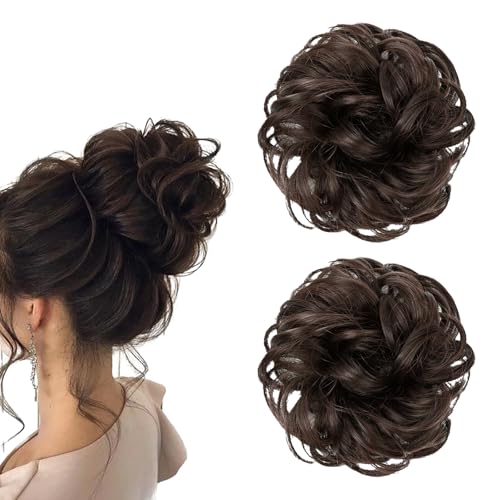 2 Stücke Haarteil Mit Gummiband, Haarverlängerung Messy Bun Haarteile, Gelockt Haardutt Synthetisch Haarverlängerung für Damen Mädchen Pferdeschwanz von YNR