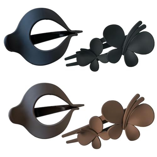 Haarspangen mit gebogenem Design, matt, flache Haarklammern für Damen und Mädchen, gebogene flache Haarspangen für dickes und dünnes Haar, Haarschmuck für Damen und Mädchen, Schwarz und Braun, 4 Stück von YNR