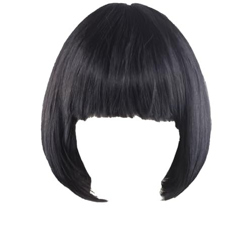 YNR Kurze Perücke für Frauen, Bob Perücke Damen, Kurze Bob Schwarz Haar Perücken Gerade, Natürliche Weibliche Kurze Glatte Haare BOB Perücke für Cosplay Tägliche Karneval Fasching von YNR