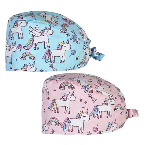 YNYCIPZ Kopfbedeckungen für Krankenschwestern,OP Haube Verstellbar mit Knopf Arbeitskappe Baumwolldruck Kranken schwesternkappe Unisex Staubhauben Kappe(2 Stück) von YNYCIPZ