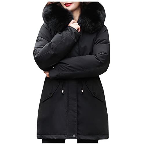 YNnkian Winterparka Damen Lang Parka Winterjacke für Outdoor Zipper Winterjacke Lederjacke Warm Wintermantel Lang Parka Jacke mit Fleecefutter und Kapuze von YNnkian