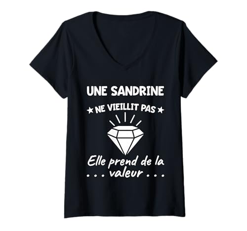 Damen Sandrine Valeur | Geburtstag Humor Mama Mutter Vorname T-Shirt mit V-Ausschnitt Damen Sandrine Valeur | Geburtstag Humor Mama Mutter Vorname T-Shirt mit V-Ausschnitt von YO Cadeau Prénom Pour Une Sandrine